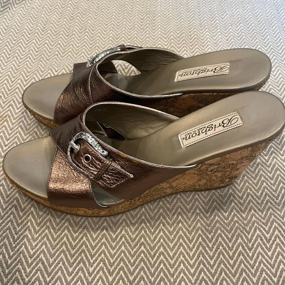 Brighton Woman’s Wedge Metallic Cork  Platform Sandals